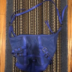 Ash blue leather studded hobo bag